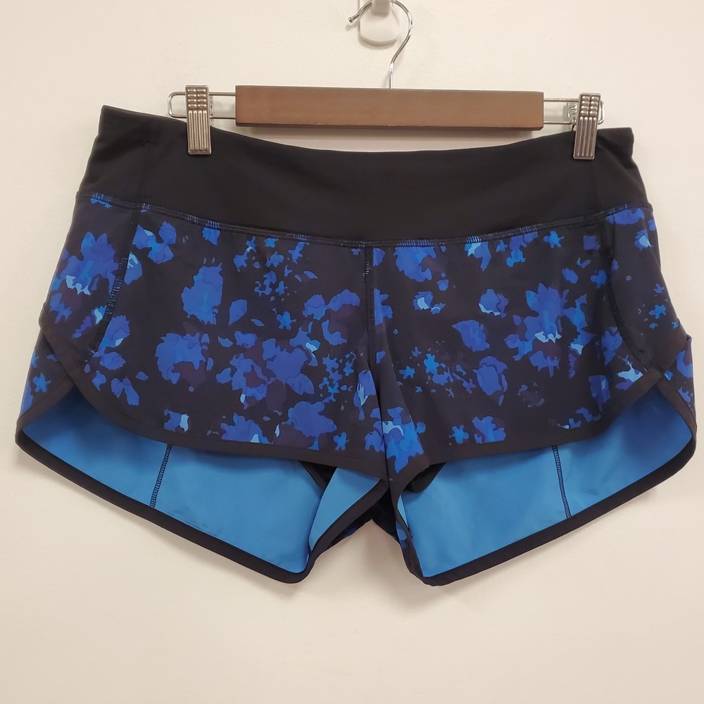 lululemon athletica Blue Floral Print Athletic Shorts with Light Blue Liner